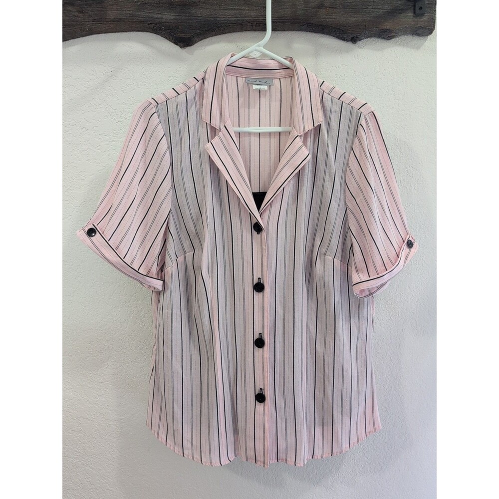 Women's Coral Bay Plus Size 1X Pink And Black Stripe Button Front Blouse